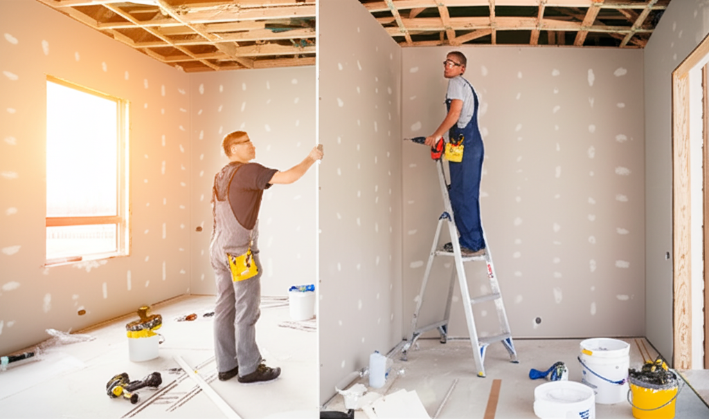 Professional drywall installation in progress
